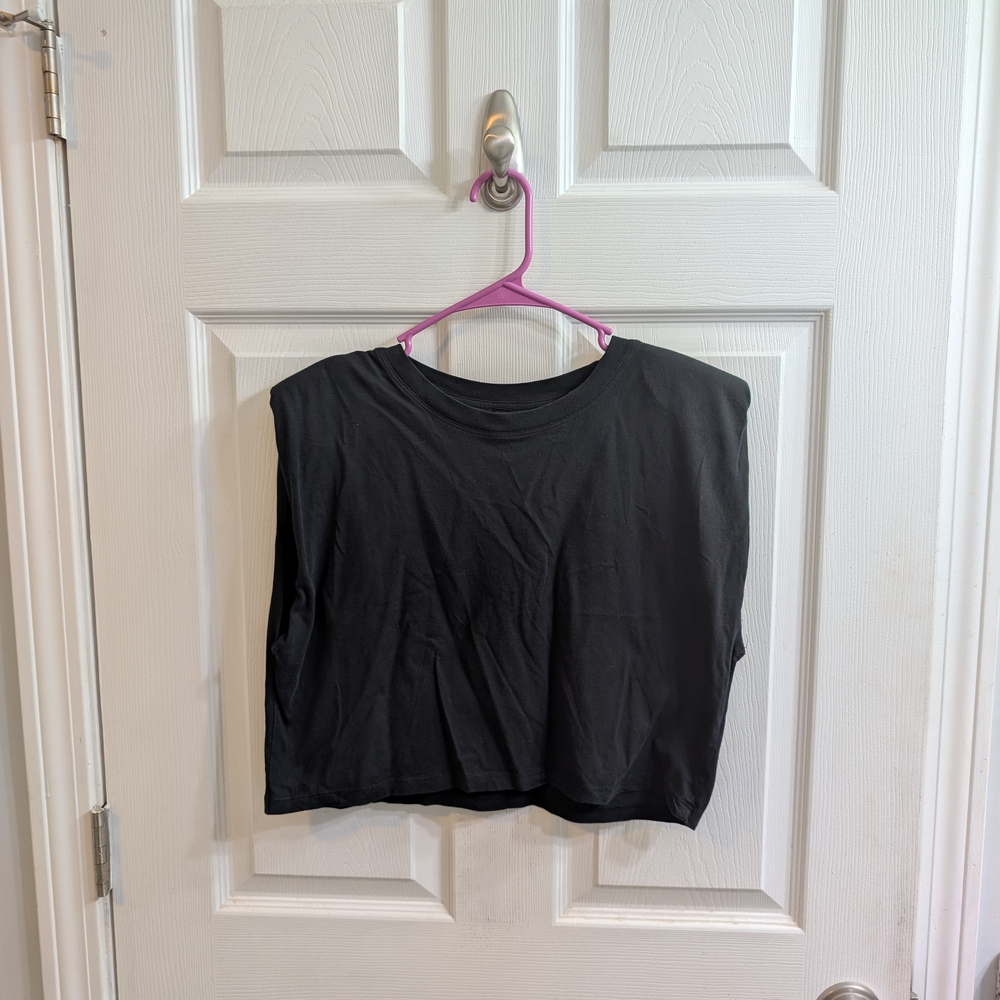 Cotton On Body Women's Cropped Muscle Tank Top Shoulder Pads Black‎ - Size S
